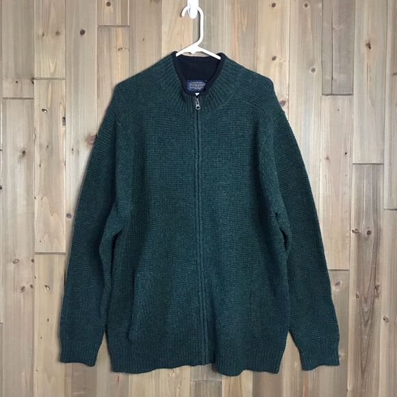 Pendleton Mens Green 100% Shetland Wool Full Zip Sweater Size XL - Picture 2 of 16